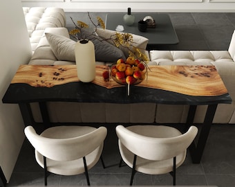 Modern Kitchen Epoxy Wood Pub Table - Stylish accent for your home | Custom size bar table for farmhouse, apartment, kitchen, bar