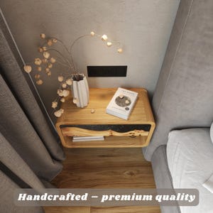 Minimalist Durable Bedside Floating Table with Drawer | Black Epoxy & Wood Floating Nightstand Shelves for bedroom, kids room, nursery