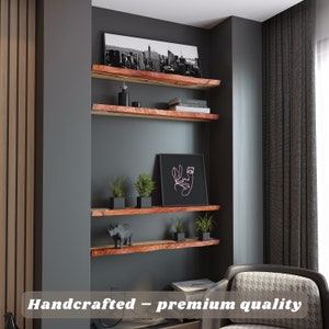 Amber Epoxy Resin & Wood Kitchen Floating Shelves – custom wooden wall shelves for living room, gaming room, bar or bedroom. Husband gift