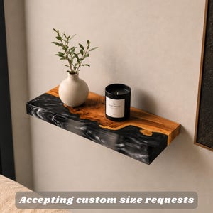 Small Floating Shelf with Hidden Bracket, Black Wall Shelf for Bathroom, Living Room or Entryway, Wood & Epoxy Floating Shelves