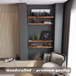 Handcrafted Amber Epoxy Resin & Solid Wood Wall Shelves – wooden floating shelves for kitchen, bar, living room. Aunt, mom, godmother gift