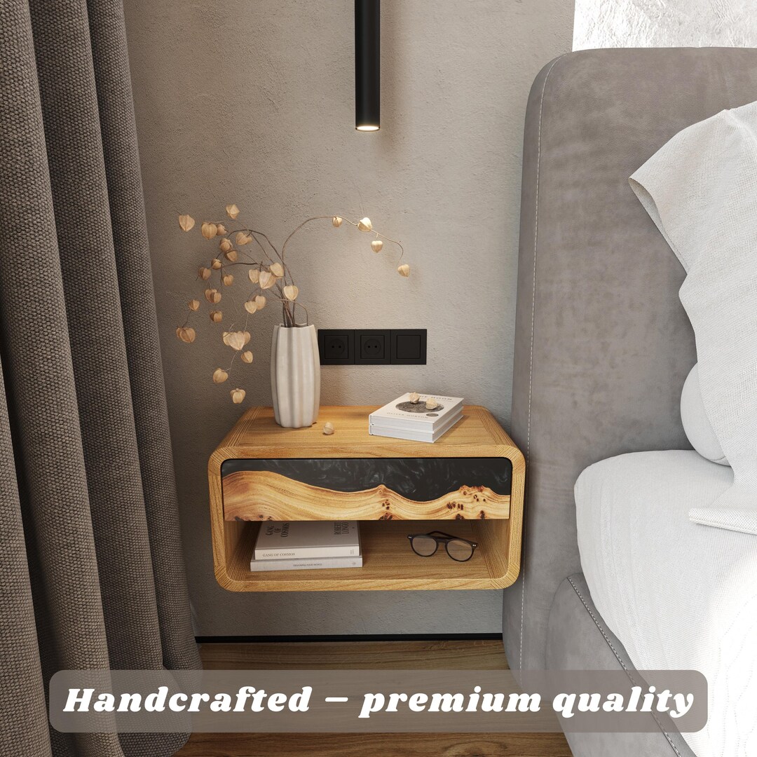 Minimalist Epoxy & Wood Floating Nightstand With Drawer | Minimalist ...