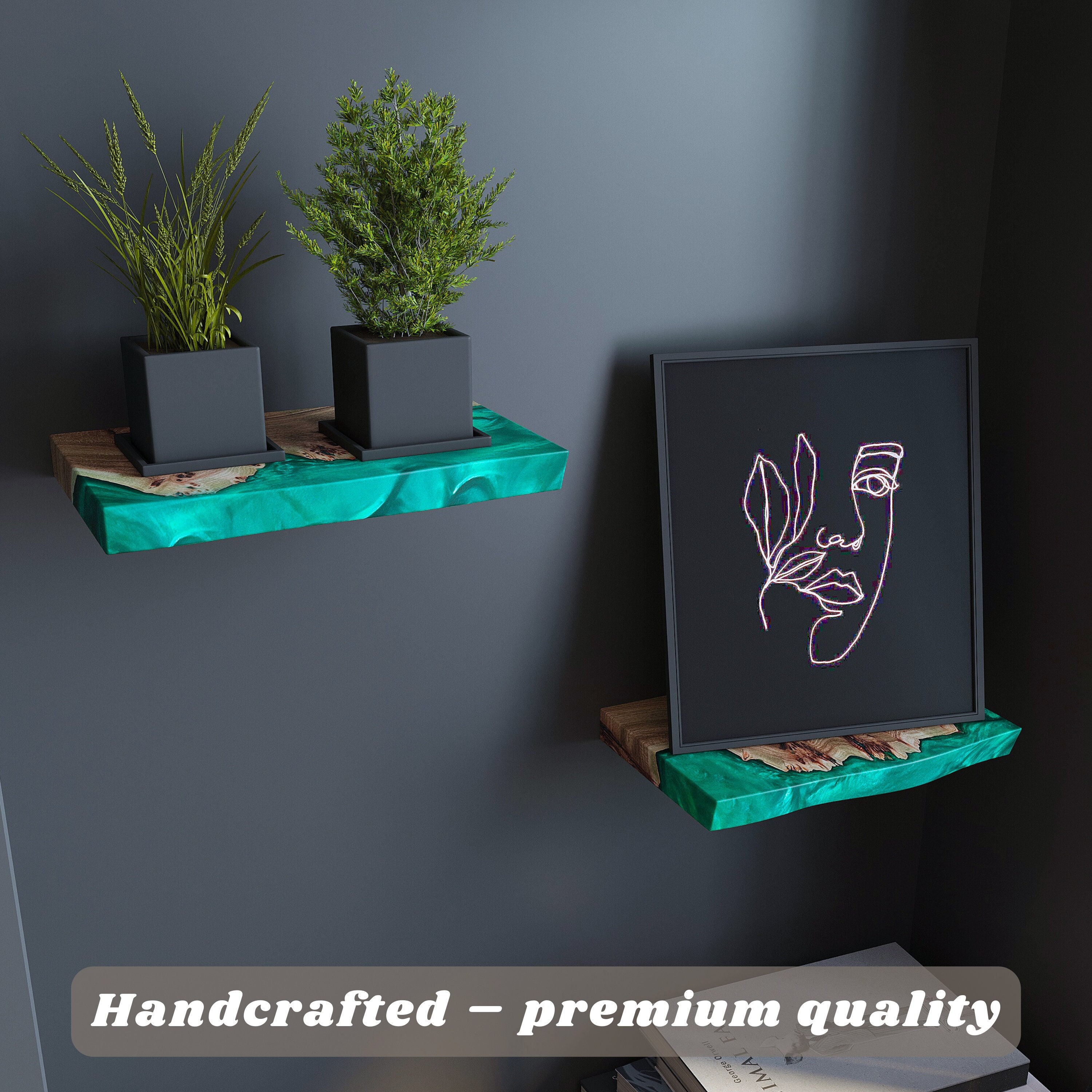 Green Epoxy Resin & Wood Floating Shelf Custom Wall Shelves for Decor ...
