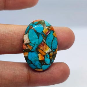 Spiny Oyster Turquoise Oval Cabochon 29x20x6mm Turquoise Gemstone | Orange Purple Stone | Jewelry Making Supply | Statement Cab