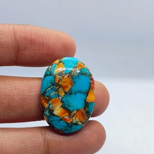 Spiny Oyster Turquoise Oval Cabochon 28x20x6mm Turquoise Gemstone | Orange Purple Stone | Jewelry Making Supply | Statement Cab