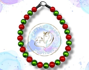 Handmade Acrylic Bead Dog Collar | Red Green Christmas Style (Slip-On)