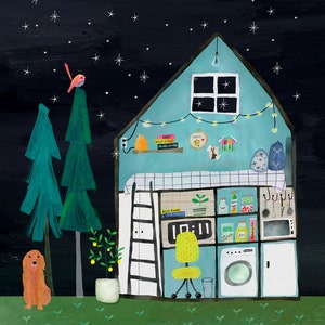 Micro Living Stars POSTAL TinyStudio Tiny Home Postcard Nova casa Correio tradicional Doce lar Casa fofa Micro Living Post Pequeno apartamento