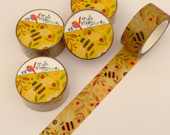Yellow Bee Berries WASHI TAPE 20mm x 10m Craft Tape Washi Scrapbooking Washi Decorative Tape Planner Tape Planning Journaling Tape Gift Tape