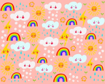 Happy Weather POSTCARD Snail Mail Weather icons Clouds Rainbow Happy Friends Feel Good Gift Lightning Pattern Post Stationery