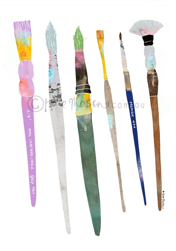 Messy Paint Brushes ART PRINT Art Supplies Etsy