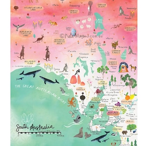 Mapa del estado de Australia del Sur IMPRESIÓN Mapa de Adelaida del sur de Australia Impresión artística de viaje Regalo Decoración Arte de pared