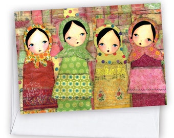 Babushka Sisterhood Mixed Media GREETING CARD