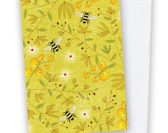 Yellow Bee Berries GREETING CARD