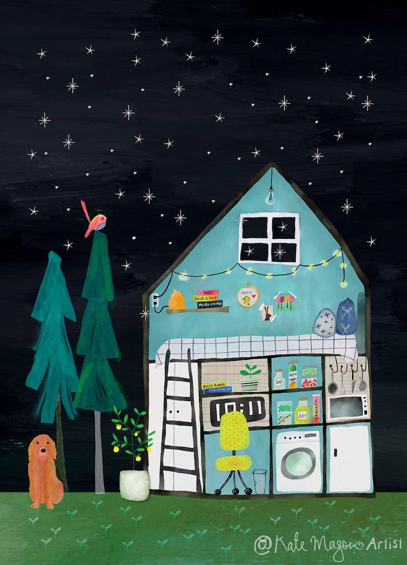 Micro Living Stars POSTCARD TinyStudio Tiny Home Postcard New Home Snail Mail Sweet Home Cute House Micro Living Post Little Apartment image 1