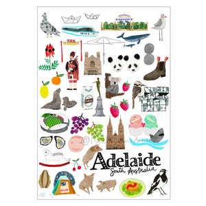 Mapa de iconos de Adelaida, Australia del Sur, PAÑO DE COCINA, Capital australiana, Adelaida, Decoración de regalos