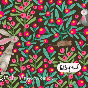 Rabbit Friends Floral POSTCARD Snail Mail Animal Gift Pattern Birdy Mouse Flowers Post Hello Friend