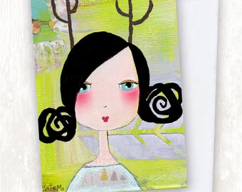 Painted Deer Girl GREETING CARD