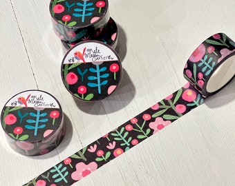 Scandi Floral Black Floral WASHI TAPE 20mm x 10m Craft Tape Washi Scrapbooking Washi Decorative Tape Planner Planning Journaling Tape Gift