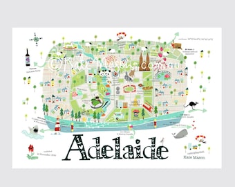 Adelaide Map POSTCARD South Australia Snail Mail Post Adelaide City Gift