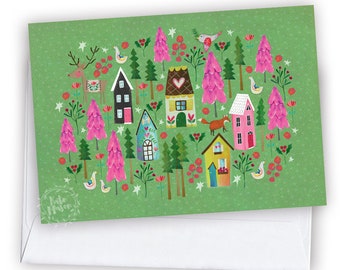 Pink Christmas Scene GREETING CARD