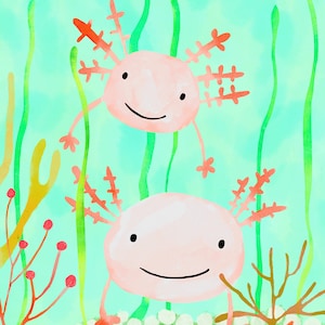 Axolotyl POSTCARD Snail Mail Sea Life Nautical Post Mexican Walking Fish Stationery Gift Sea Life Seaweed