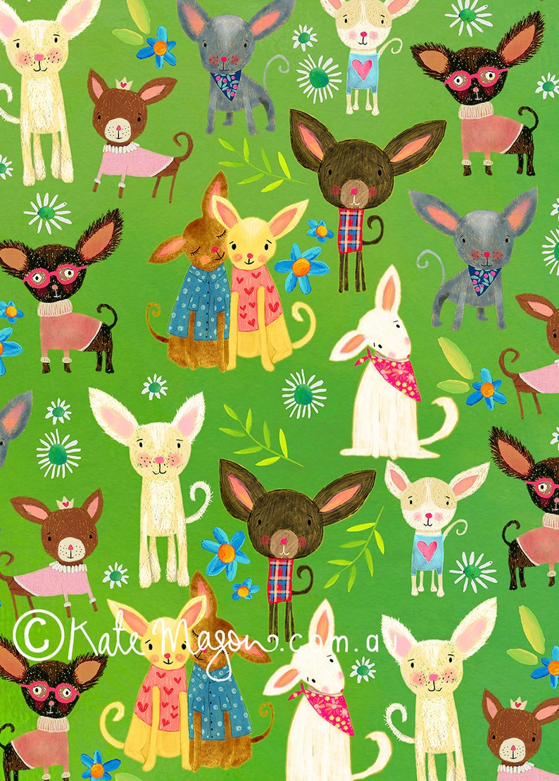 Tiny Dog POSTCARD Little Dog Lover Dog Mum Chihuahua Mom Dog Pattern Snail Mail Animal Post Gift Stationery image 1