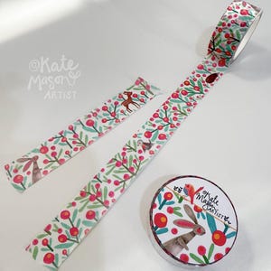 Ruban adhésif Washi blanc floral Bunny Friends 20 mm x 10 m Ruban adhésif décoratif Washi pour scrapbooking Washi, ruban décoratif pour agenda de planification, journalisation indésirable, cadeau