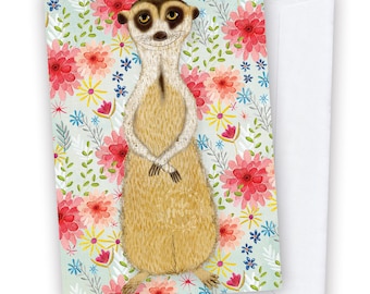 Meercat Fancy Floral GREETING CARD