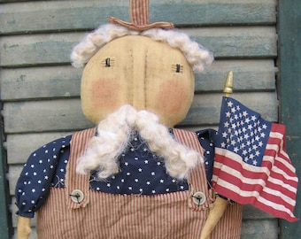 Uncle Sam EPATTERN- primitive country americana cloth doll craft digital download sewing pattern-PDF - 1.99