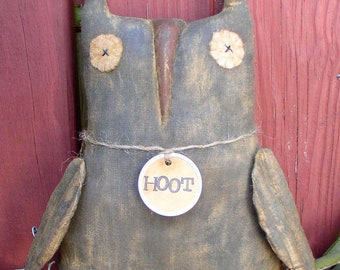 Hootie Owl EPATTERN -primitive country halloween fall autumn cloth doll craft ornament digital download sewing pattern - PDF - 1.99