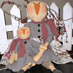 Flurrie & Flayke Snowman EPATTERN-primitive winter holiday country christmas cloth doll craft digital download sewing pattern-PDF-1.99