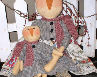 Flurrie & Flayke Snowman EPATTERN-primitive winter holiday country christmas cloth doll craft digital download sewing pattern-PDF-1.99