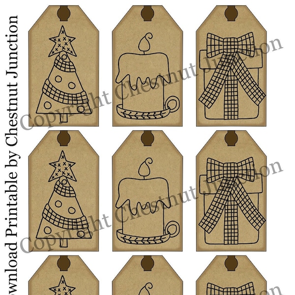 Holiday Classics PRINTABLE...Instant Download primitive Christmas Hang Tag...Crafts, Scrapbook, Journal...JPG File...1.99..Chestnut Junction