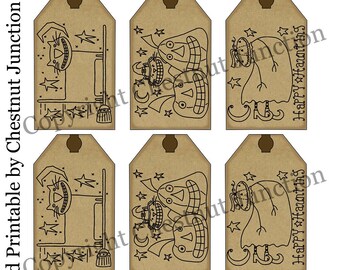 Cats & Jack Ghost PRINTABLE...Instant Download primitive Halloween Hang Tag..Crafts, Scrapbook, Journal...JPG File...1.99..Chestnut Junction