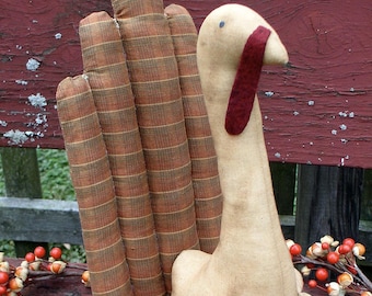 Tom Turkey EPATTERN - primitive thanksgiving fall autumn cloth doll craft digital download sewing pattern -PDF - 1.99