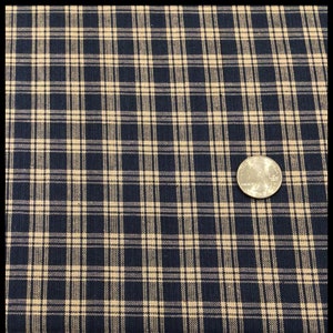 NAVY BLUE HOMESPUN Fabric...1/2 yd..100% cotton..44&quot; wide...blue & tan check..primitive crafts, doll, sewing and quilting..Chestnut Junction