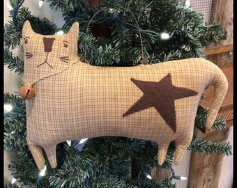 HOMESPUN CAT ePATTERN - primitive kitty with star - digital download sewing craft pattern - PDF - 1.99