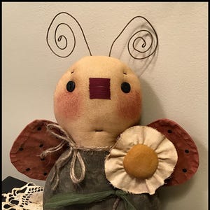 LuLu Ladybug EPATTERN...primitive country bug spring summer cloth doll craft digital download animal sewing pattern...PDF...1.99