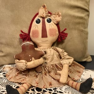 Ginger Annie EPATTERN - primitive country christmas raggedy cloth doll craft digital download sewing crafting pattern - PDF - 1.99