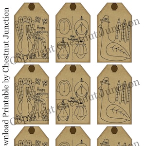 Happy Thanksgiving PRINTABLE...Instant Download primitive Hang Tag...Crafts, Scrapbook, Journal...JPG File...1.99...Chestnut Junction