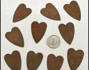 RUSTY HEARTS...Package of 10...1.25"...primitive craft supplies...Chestnut Junction