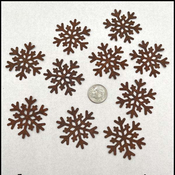 RUSTY SNOWFLAKES...Package of 10...1.5"...primitive craft supplies...Chestnut Junction