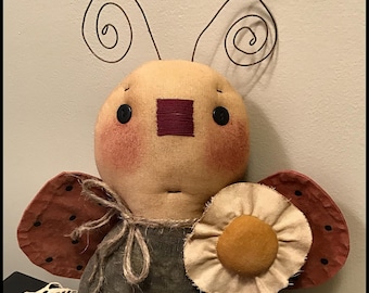 LuLu Ladybug EPATTERN...primitive country bug spring summer cloth doll craft digital download animal sewing pattern...PDF...1.99