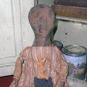 Velma EPATTERN...primitive cloth doll with rabbit PATTERN...Digital Download sewing crafts ePattern...PDF...1.99