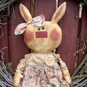 Bunny Jo EPATTERN...primitive country spring easter rabbit cloth doll craft digital download sewing pattern...PDF...1.99