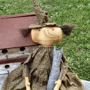 Hilda EPATTERN - primitive country halloween witch cloth doll craft digital download sewing pattern - PDF - 1.99