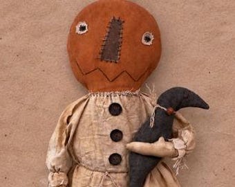 Jackson Crowe EPATTERN...primitive halloween pumpkin head scarecrow doll craft digital download sewing pattern...PDF...1.99