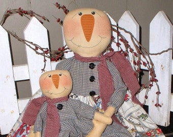 Flurrie & Flayke Snowman EPATTERN-primitive winter holiday country christmas cloth doll craft digital download sewing pattern-PDF-1.99