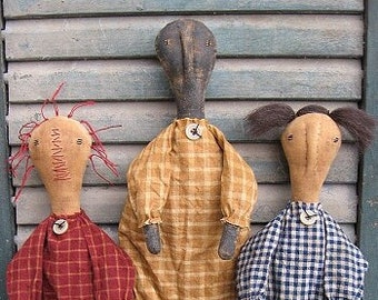 Prim Sisters EPATTERN-primitive raggedy annie cloth doll country craft digital download sewing pattern- PDF - 1.99