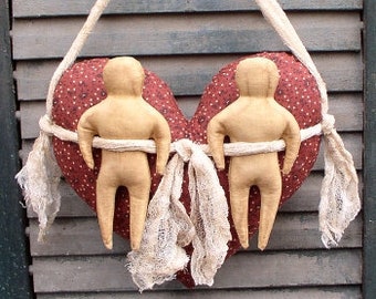 Love Dolls EPATTERN - primitive heart cloth doll door hanger crafts digital download sewing pattern  - PDF - 1.99